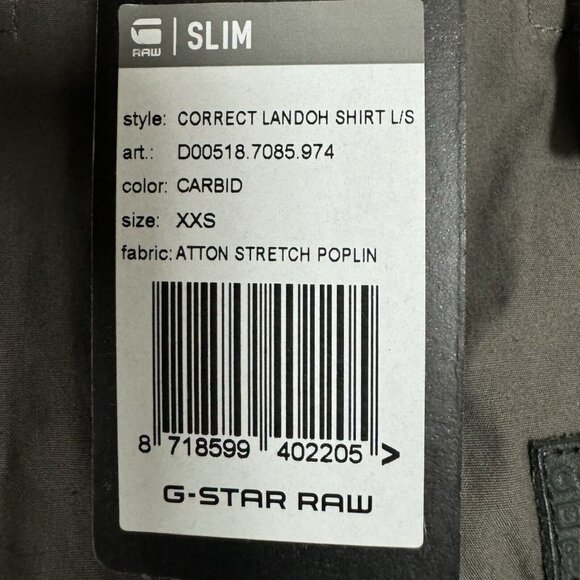 G Star Raw Mens Correct Landoh Slim Shirt XXS L/S Atton Stretch Poplin Carbide - Picture 9 of 13